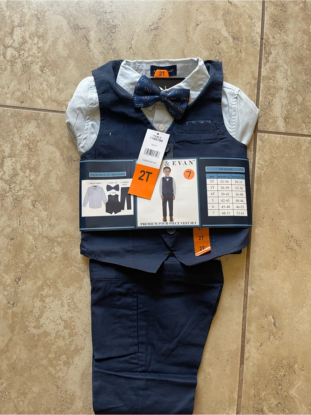 Andy & Evan Navy Blue Vest, Pants & Bow Tie Set